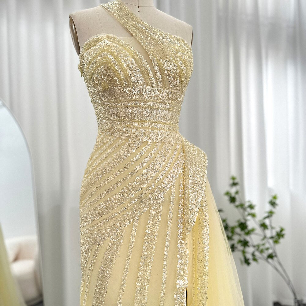 Luxury One Shoulder Mermaid Evening Dresses for Woman Wedding Party High Split Prom Formal Gowns - Image 6