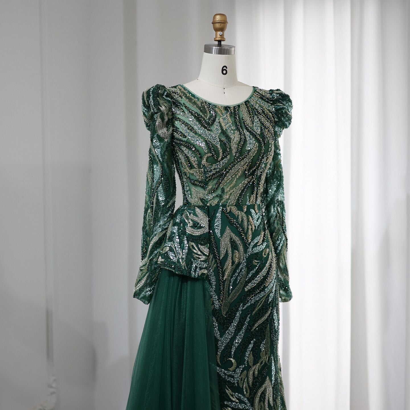 Luxury Mermaid Evening Dress Overskirt Long Sleeve Women Wedding Party - Image 5