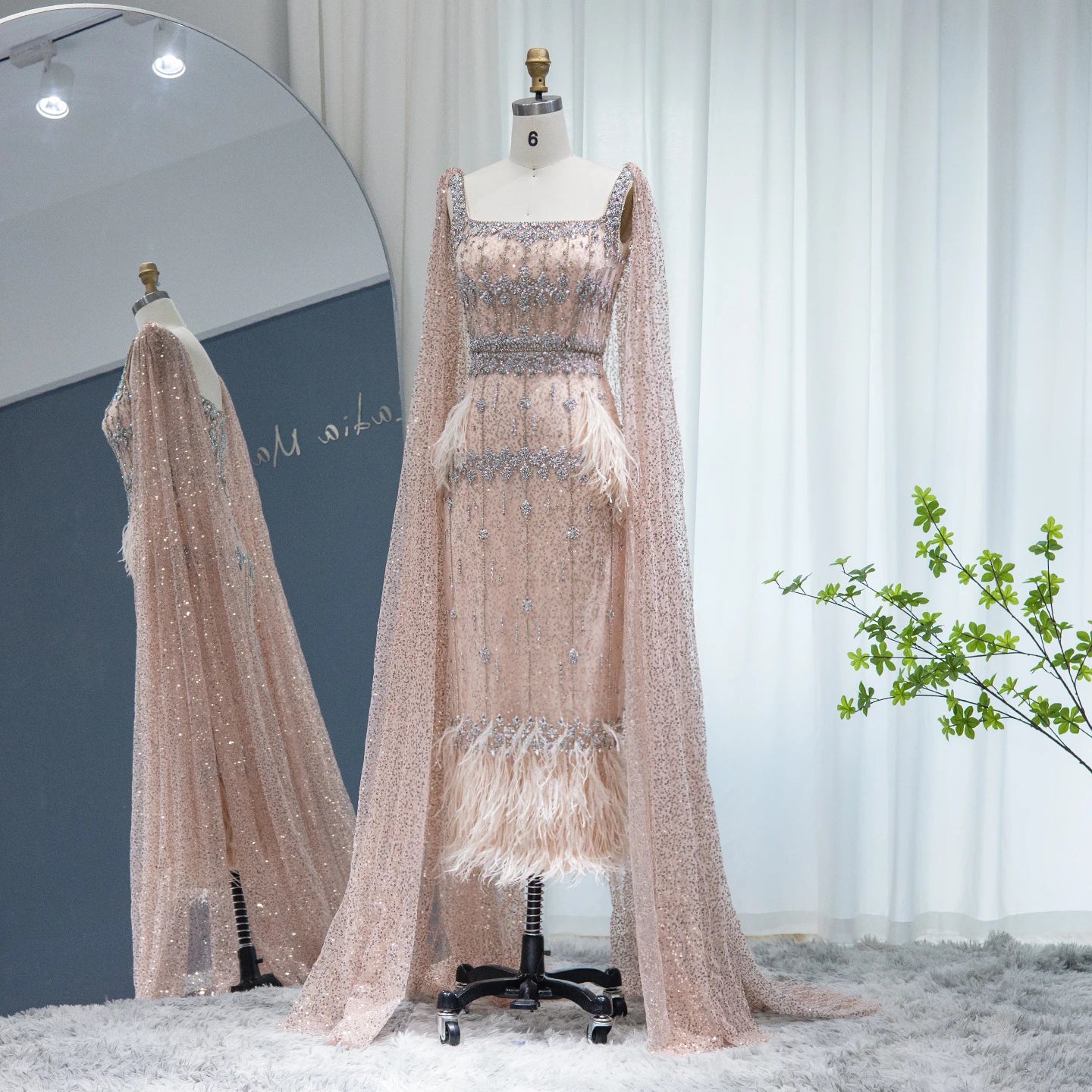 Mermaid Evening Dress with Cape Luxury Feather Formal Dresses for Women Wedding Party - Image 8