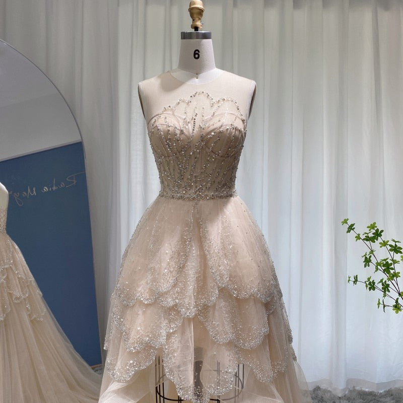 Luxury Champagne High Low Evening Dress Elegant Tiered Short Front Long Back Prom Party Gowns - Image 12