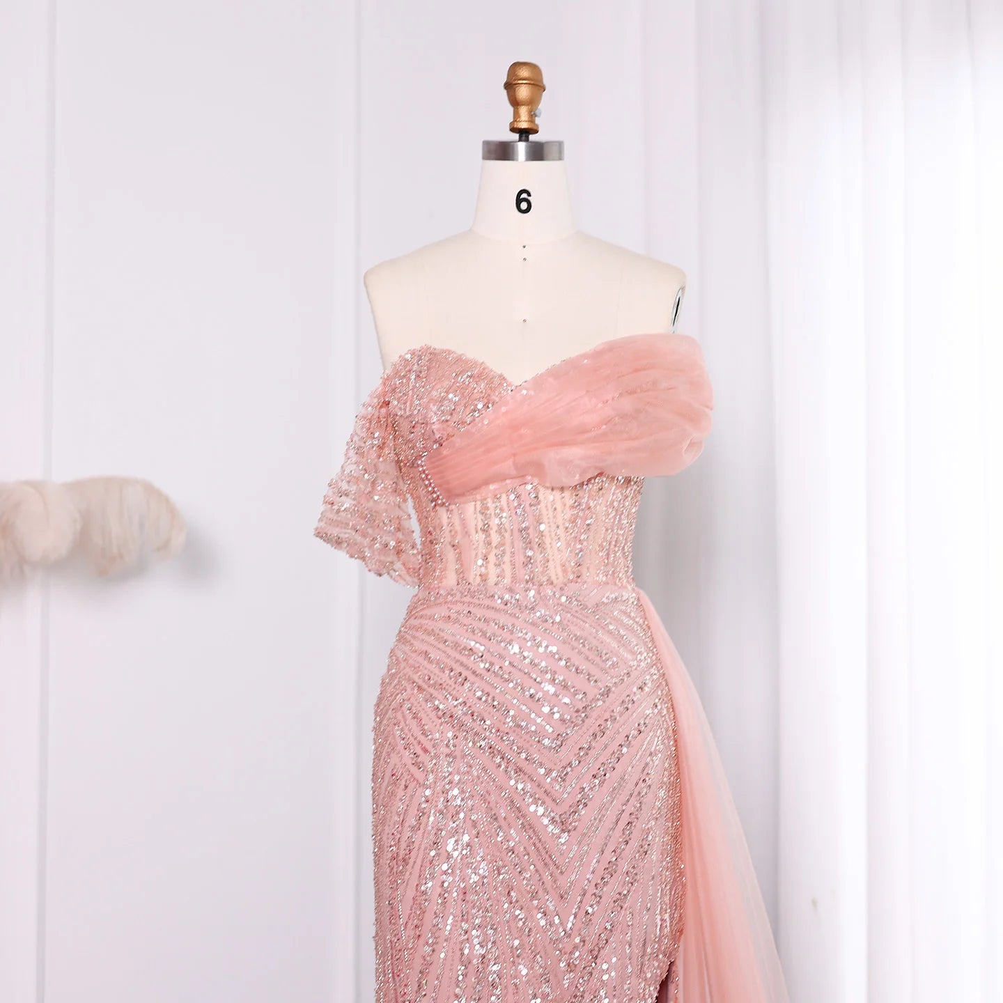 Blush Pink Off Shoulder Elegant Evening Dress for Women Wedding Luxury Party Gowns - Image 2