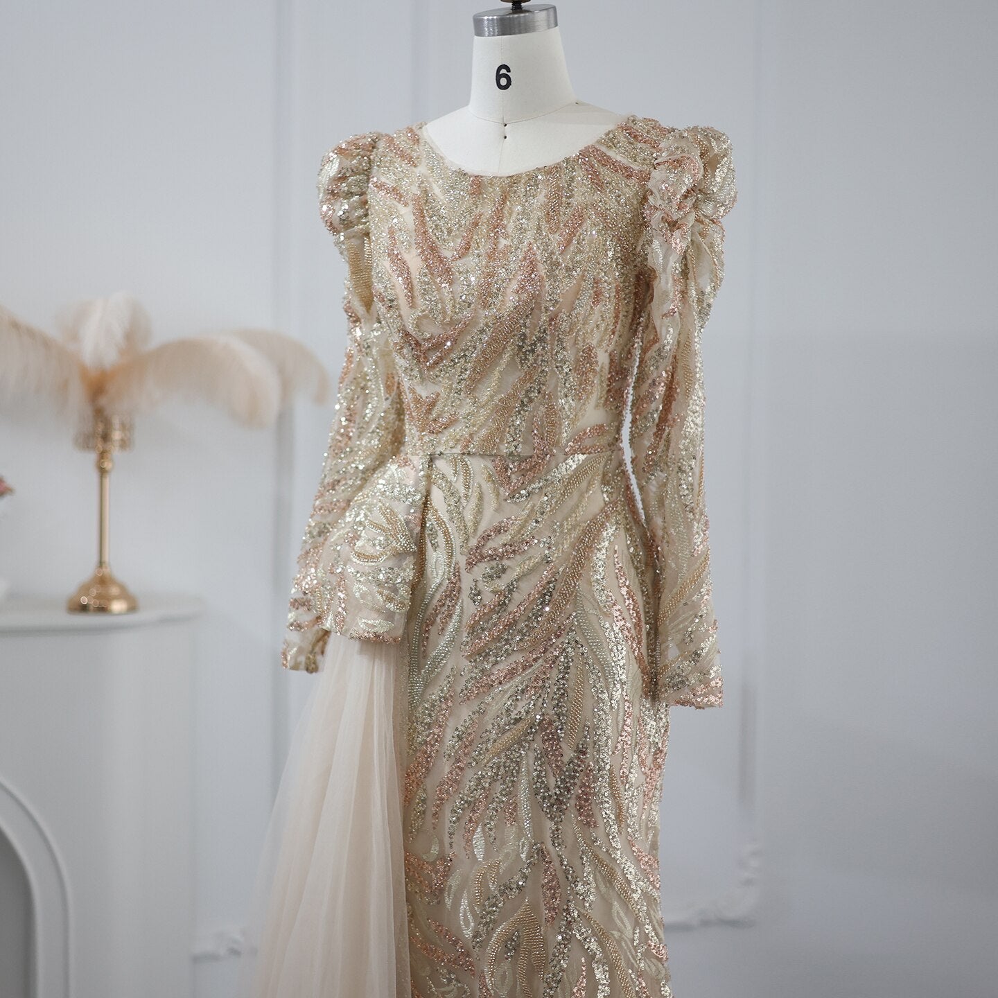Luxury Mermaid Evening Dress Overskirt Long Sleeve Women Wedding Party - Image 11