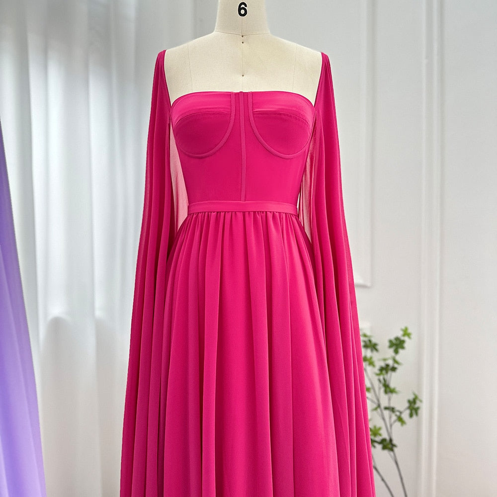 Evening Dresses with Cape Sleeves Elegant Women Wedding Party Formal Gown - Image 5
