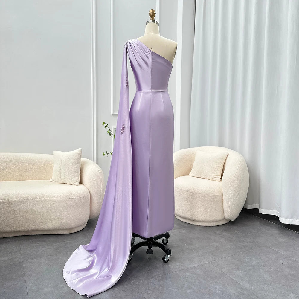 Arabic Lilac One Shoulder Evening Dresses with Cape Elegant Ankle Length Women Wedding Dress Party Dress - Image 6