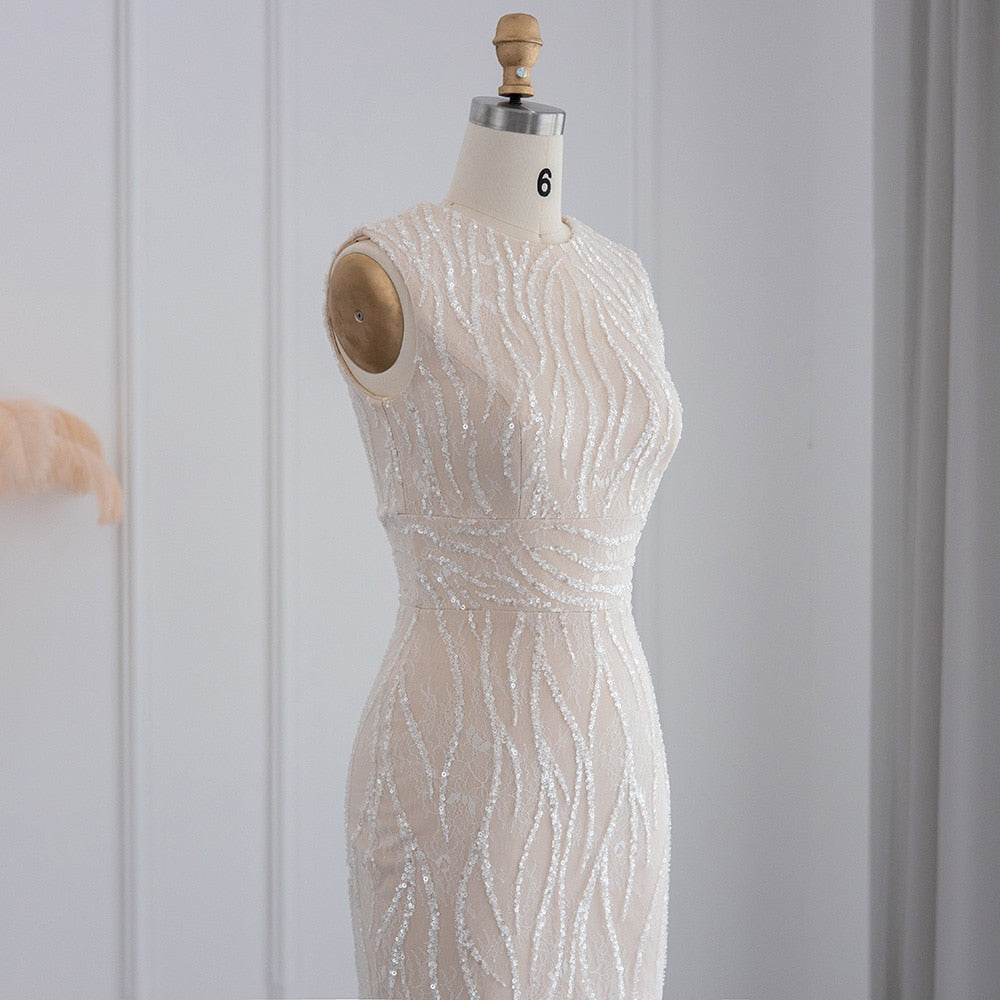 Elegant Lace Midi Evening Dress with Feathers Beading Formal Dresses for Wedding Party - Image 13