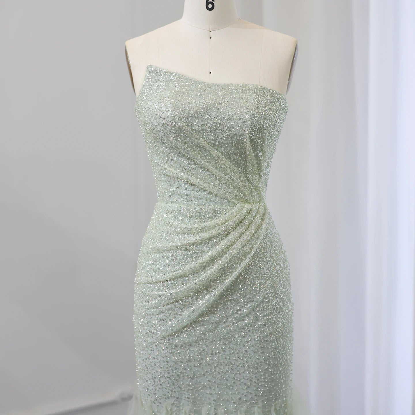 Sparkly Sage Green Sequined Mermaid Evening Dress for Women Wedding Party Long Dubai Arabic Formal Prom Gowns - Image 3
