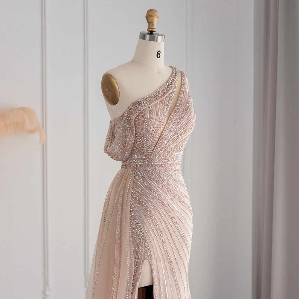 Luxury One Shoulder Mermaid Evening Dresses for Wedding Party High Slit Long Prom Formal Gowns - Image 6