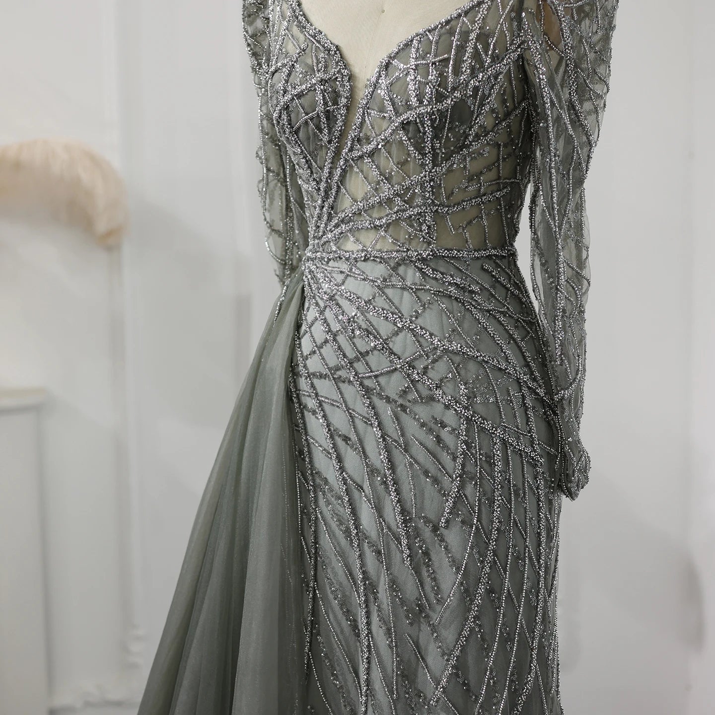 Luxury Mermaid Beaded Evening Dresses with Overskirt 2024 Plus Size Women Wedding Party Gown - Image 11