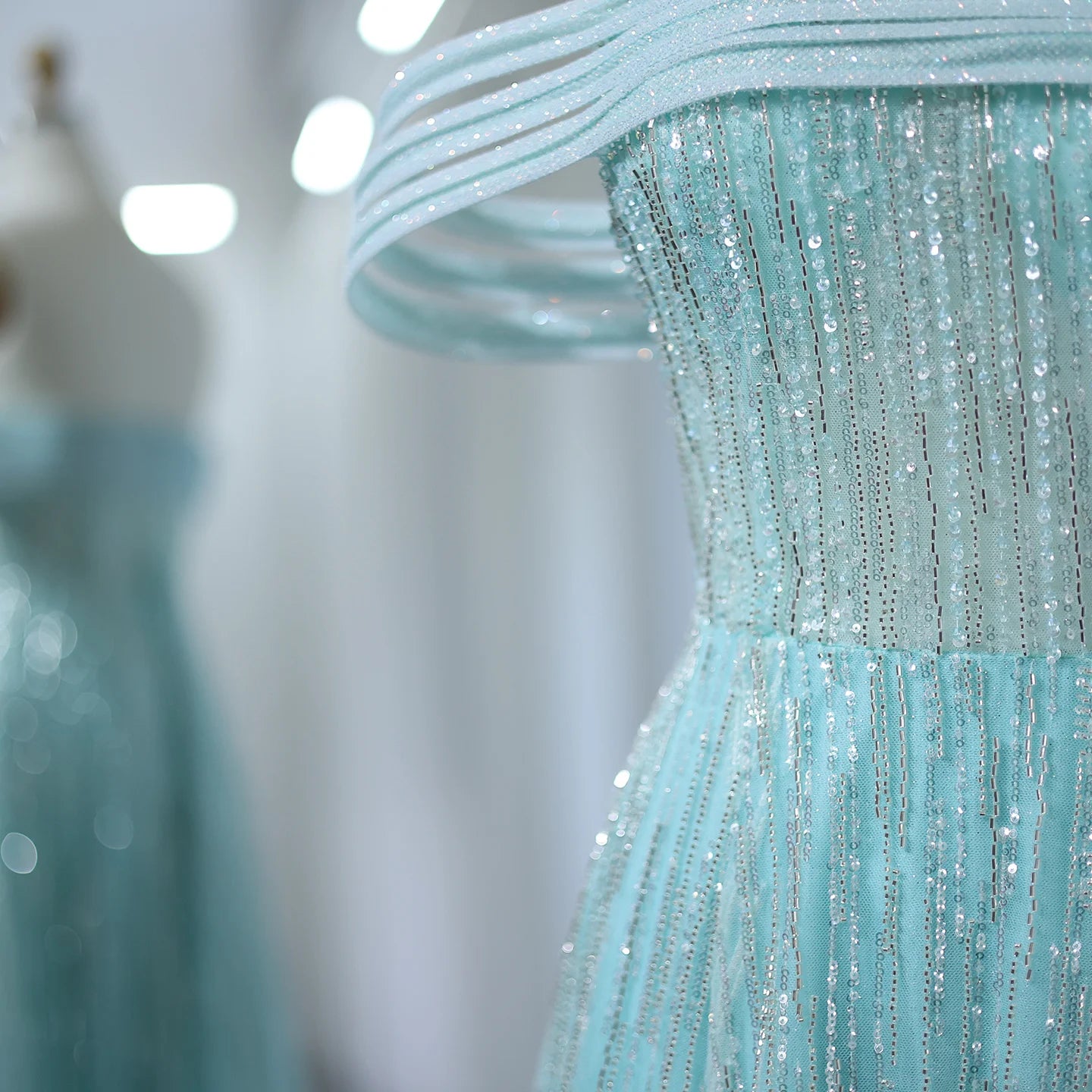 Feathers Aqua Green Luxury Evening Dresses Off Shoulder Prom Party Wedding Dress - Image 3