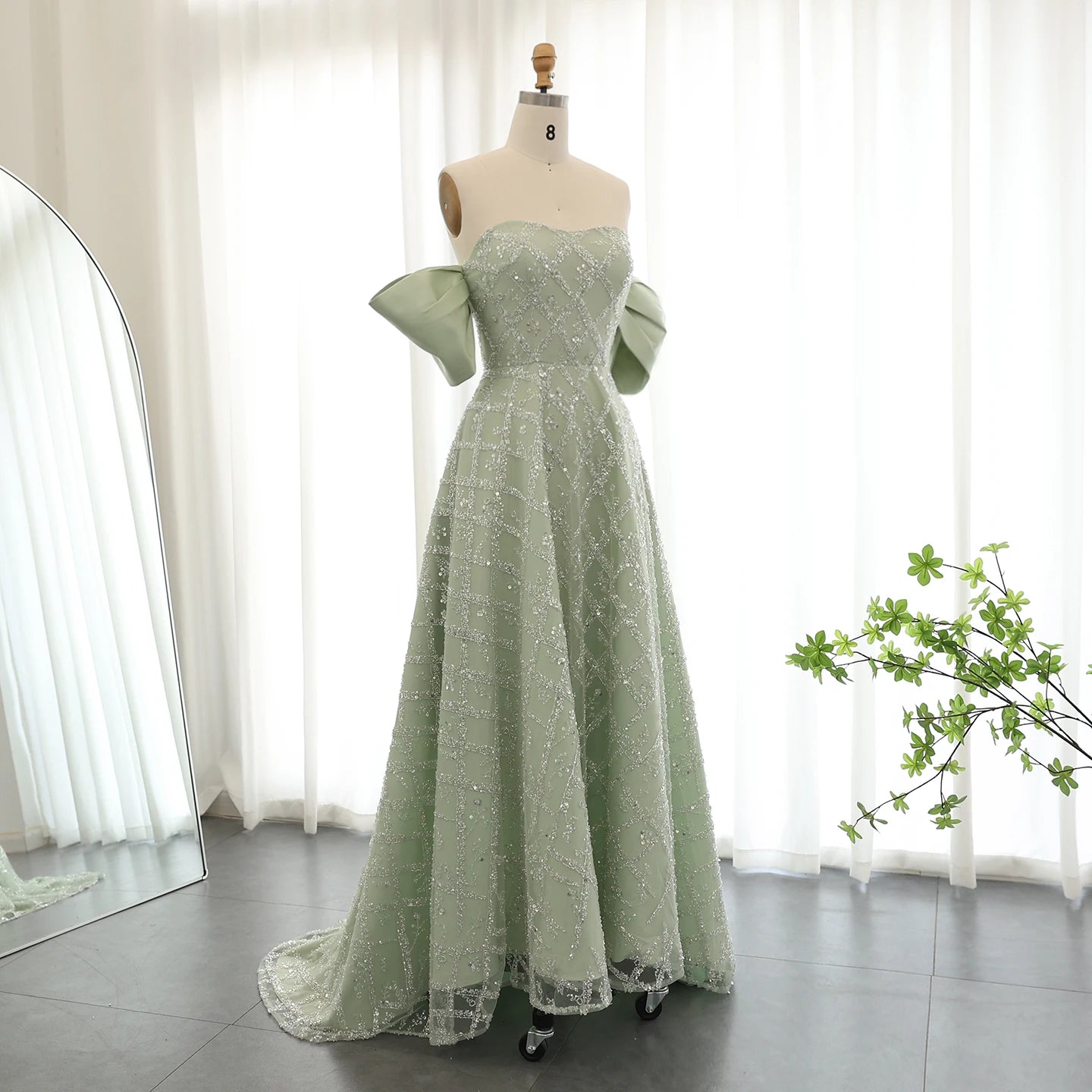 Custom Made A-line Sage Green Evening Dresses for Women Wedding Elegant Beaded Midi Formal Party Gownns - Image 3