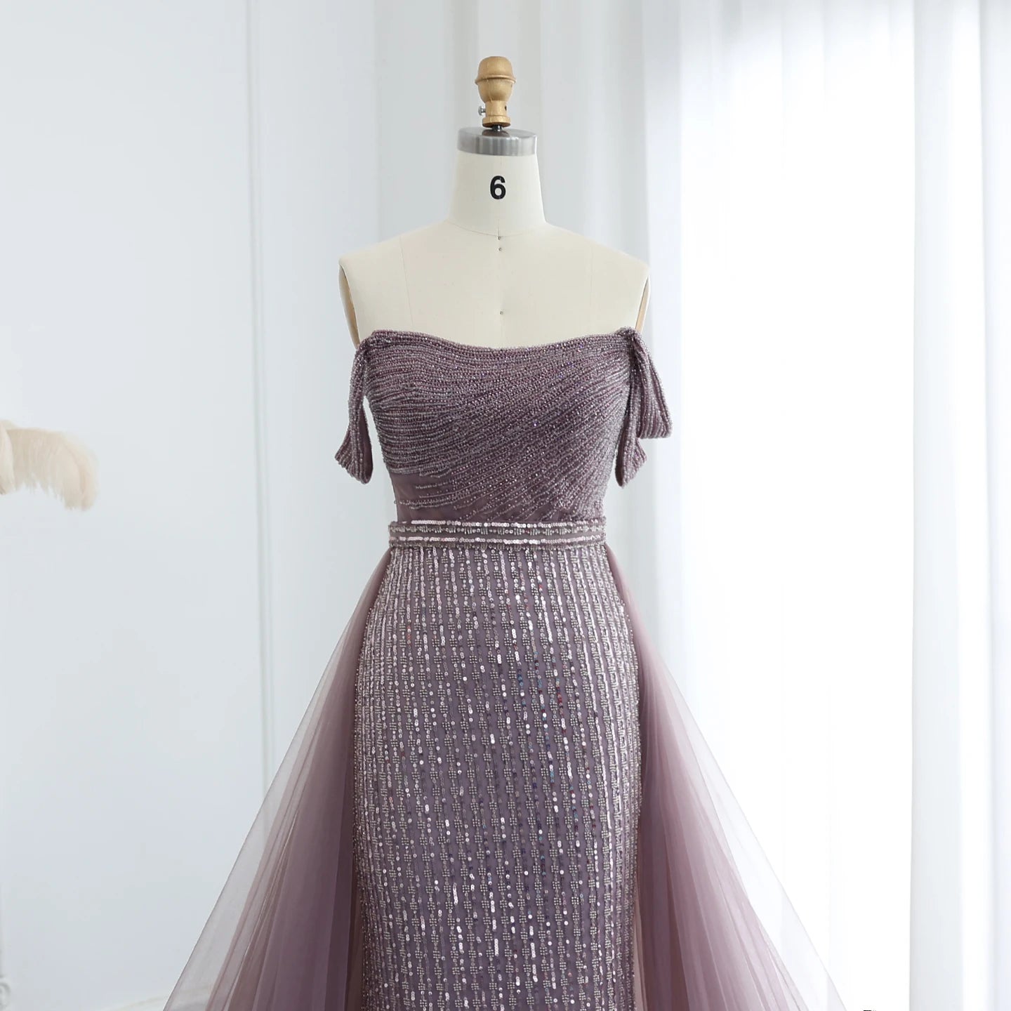 Luxury Beaded Evening Dresses with Overskirt Off Shoulder Women Wedding Formal Party Gowns - Image 2