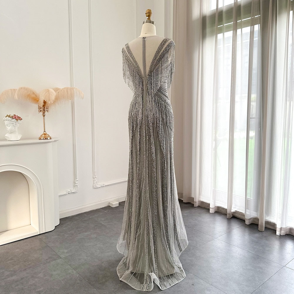 Heavy Beading Tassel Mermaid Evening Dress Luxury Wedding Party Gowns - Image 16