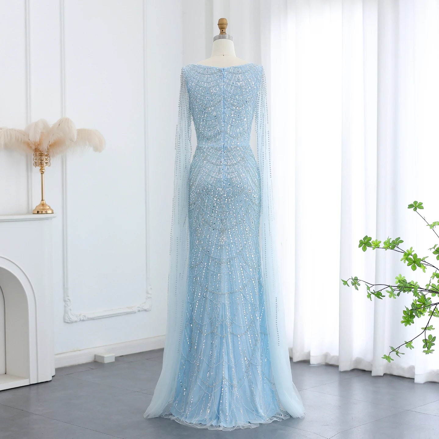 Beaded Mermaid with Cap Sleeves Evening Dresses for Women Champagne Formal Dresses Prom Dress - Image 6