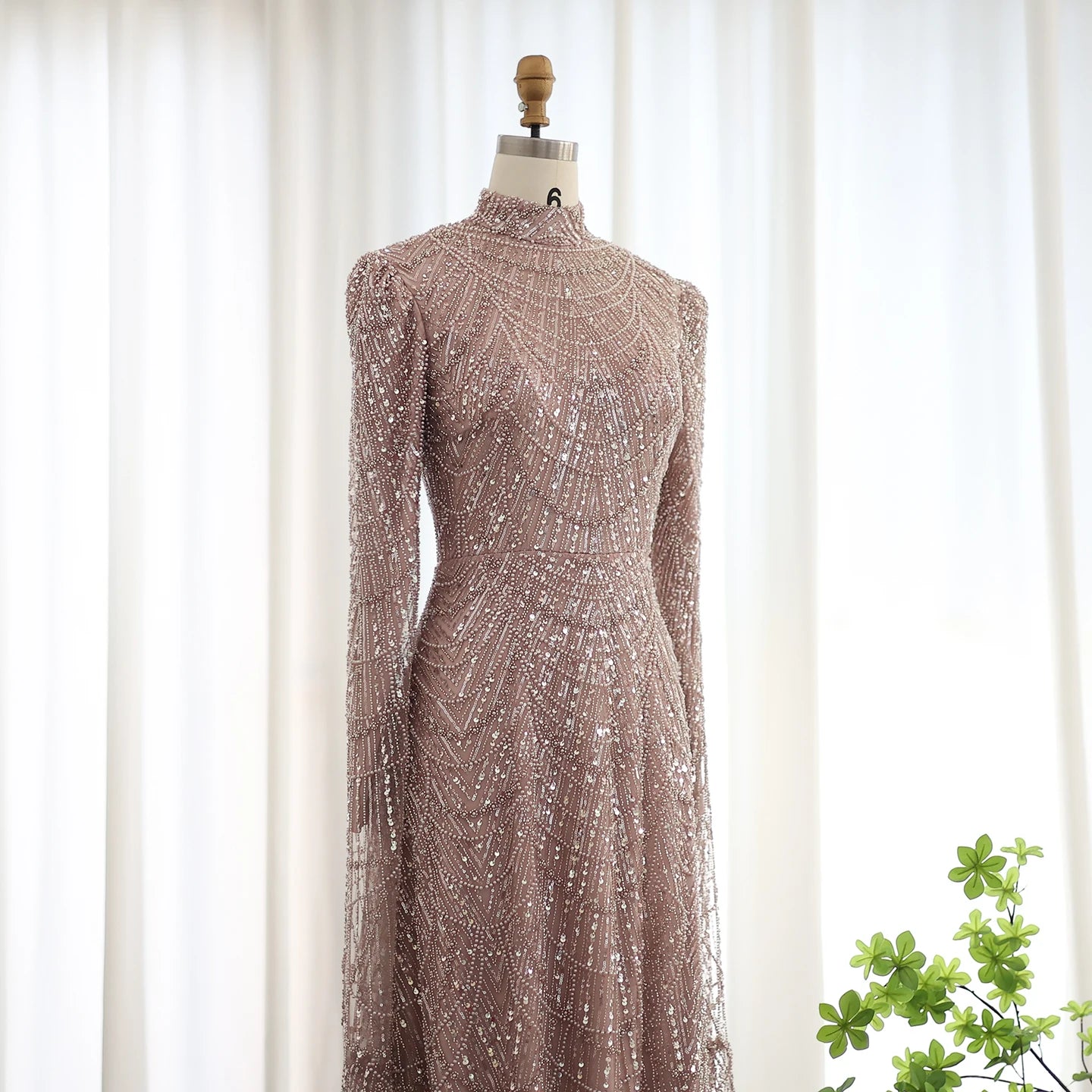 Sage Green Muslim Evening Dresses with Cape Sleeves High Neck for Arabic Women Wedding Party - Image 18
