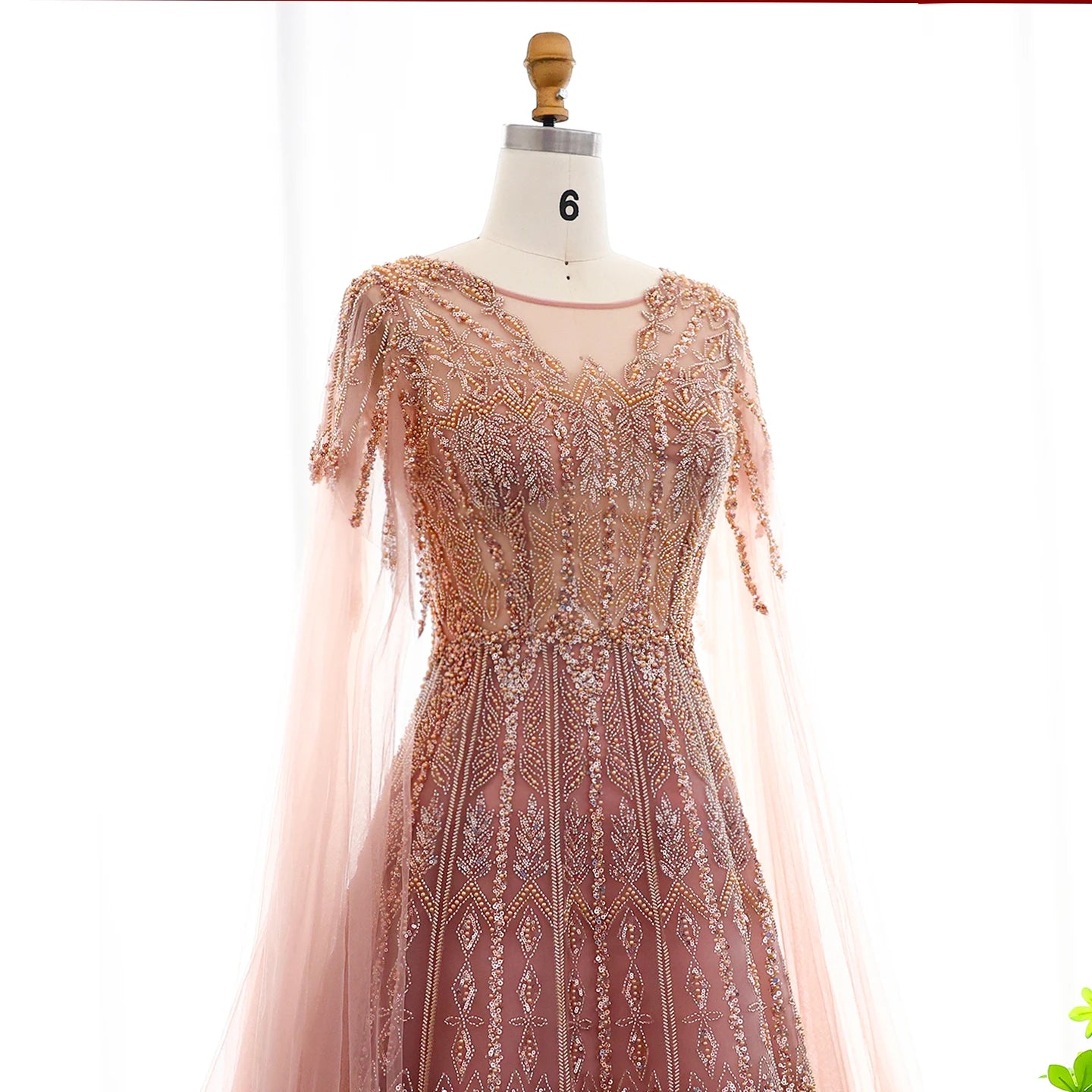 Blue Luxury Evening Dress with Cape Sleeves Brown Pink Wedding Formal Party Gowns - Image 6