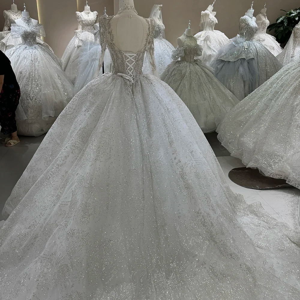 Classic Long Sleeve Empire Puffy Women's Gowns Dresses For Wedding day - Image 6