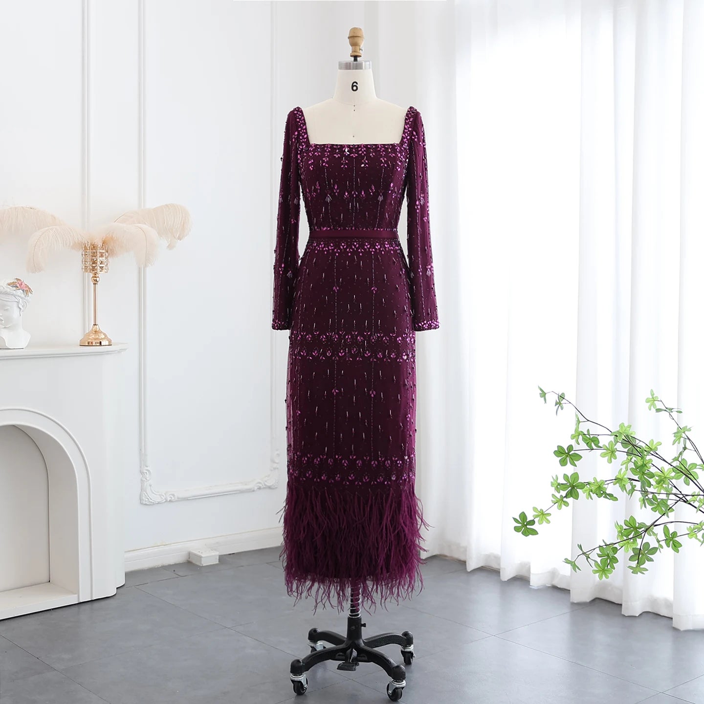 Mermaid Evening Dress with Cape Luxury Feather Formal Dresses for Women Wedding Party - Image 10
