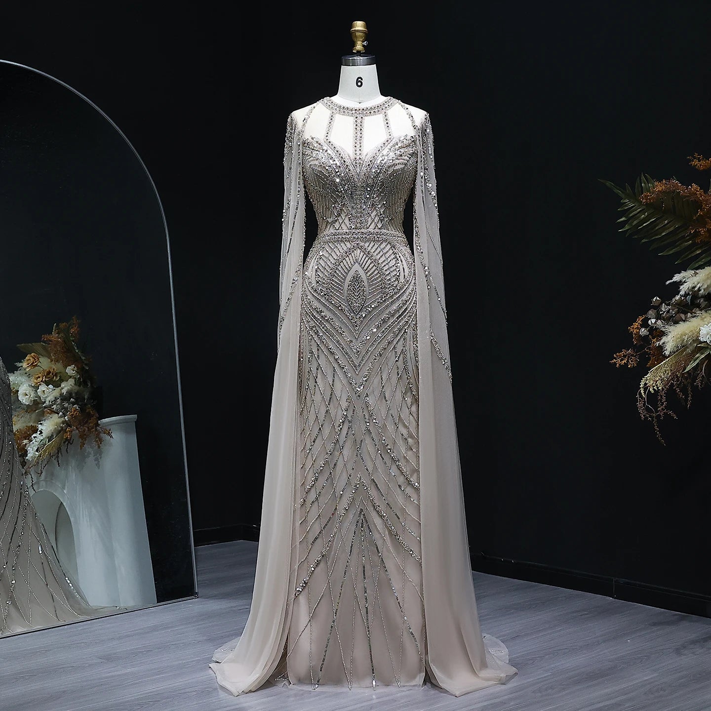 Luxury Green Mermaid Evening Dress with Cape Sleeves Caramel Women Wedding Party Gowns Customized - Image 2