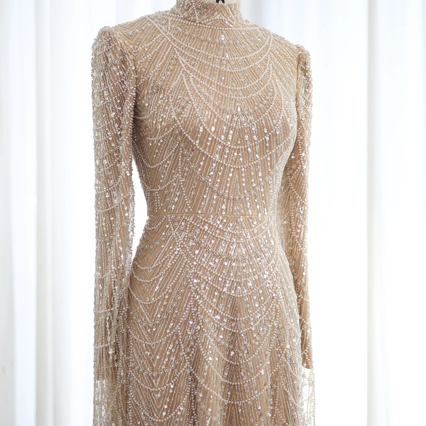 Sage Green Muslim Evening Dresses with Cape Sleeves High Neck for Arabic Women Wedding Party - Image 12