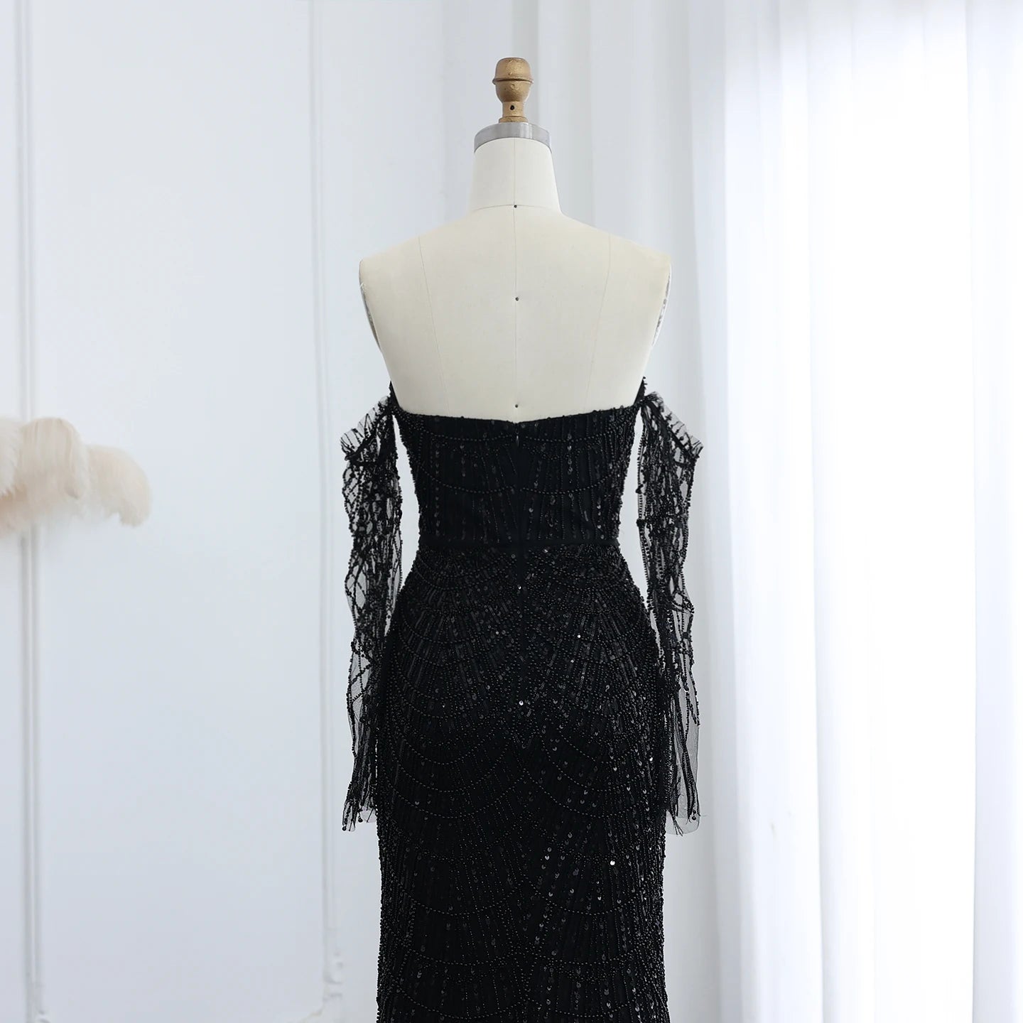 Beads Black Mermaid Long Sleeve Arabic Evening Dress for Women Party Formal Dress Dubai Prom Dress - Image 6
