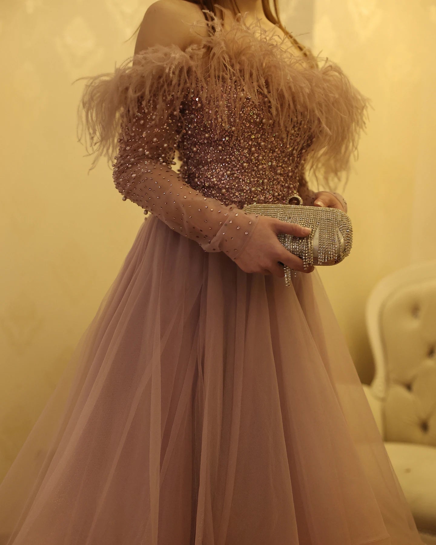 Luxury Feathers Purple High Low Evening Dresses Elegant Off Shoulder Arab Women Wedding Party Prom Dress - Image 19