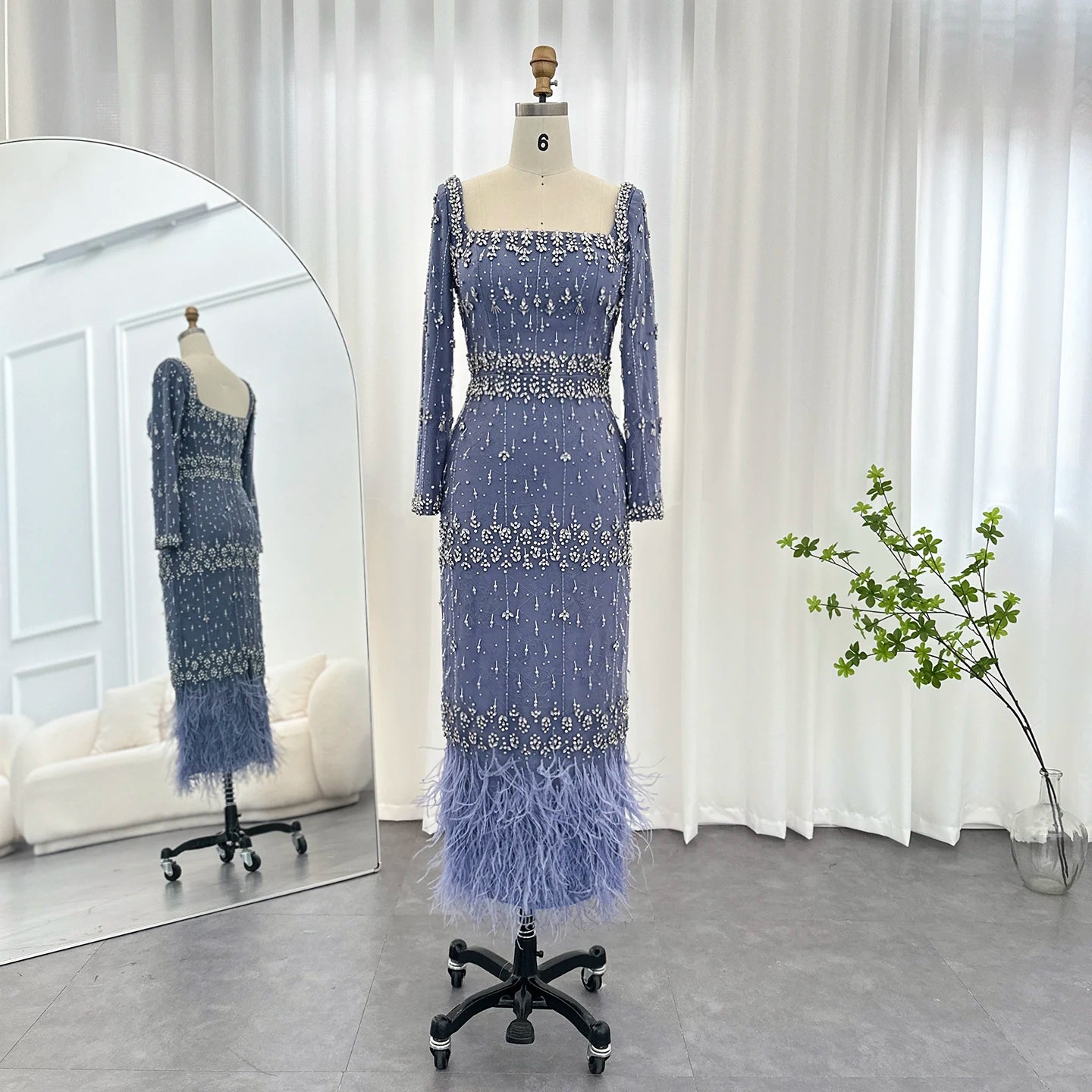 Mermaid Evening Dress with Cape Luxury Feather Formal Dresses for Women Wedding Party - Image 6