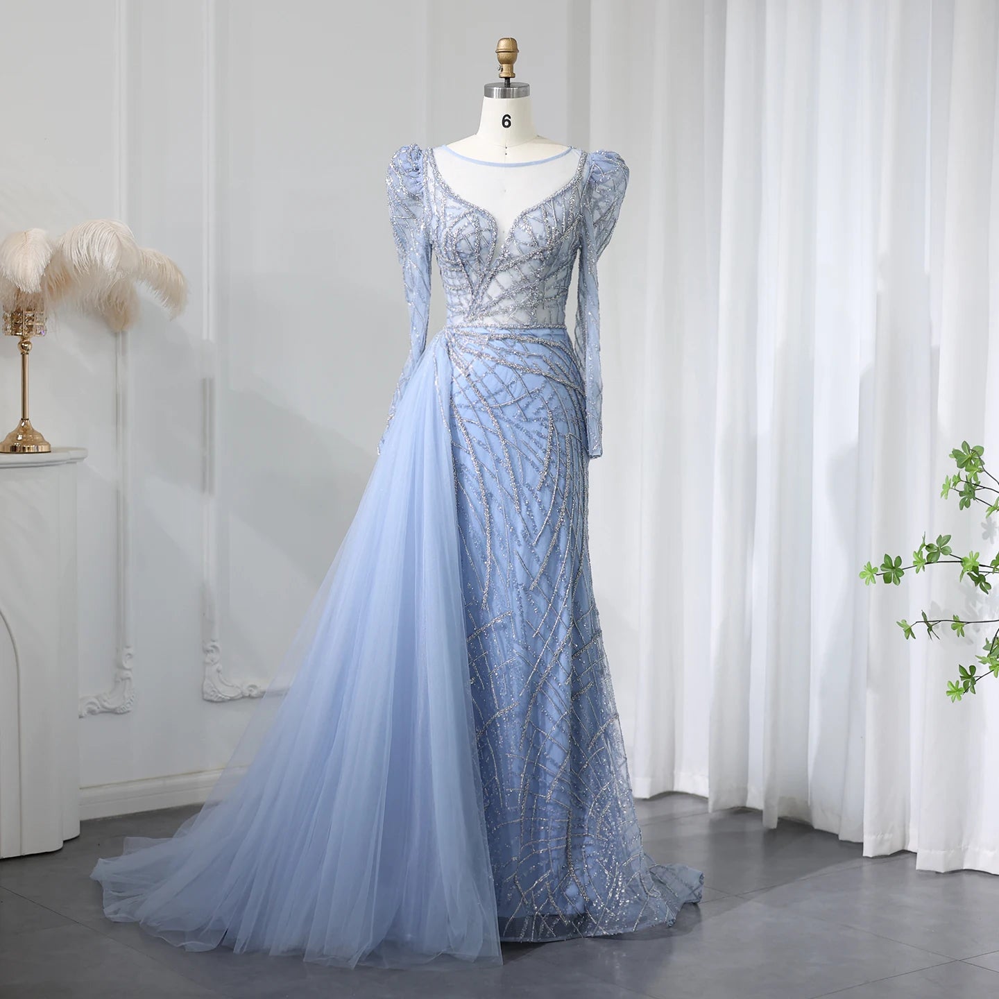 Luxury Mermaid Beaded Evening Dresses with Overskirt 2024 Plus Size Women Wedding Party Gown - Image 13