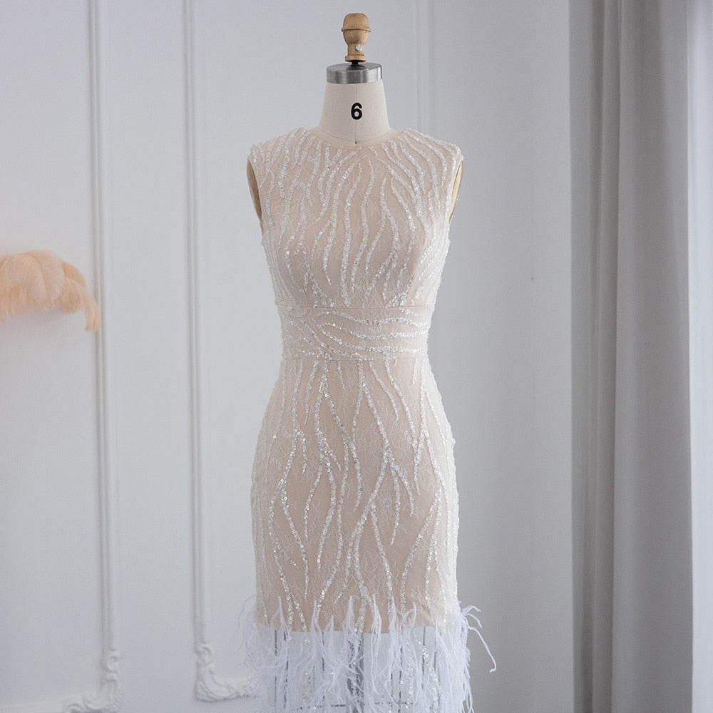 Elegant Lace Midi Evening Dress with Feathers Beading Formal Dresses for Wedding Party - Image 11