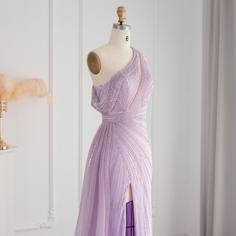 Luxury One Shoulder Mermaid Evening Dresses for Wedding Party High Slit Long Prom Formal Gowns - Image 18