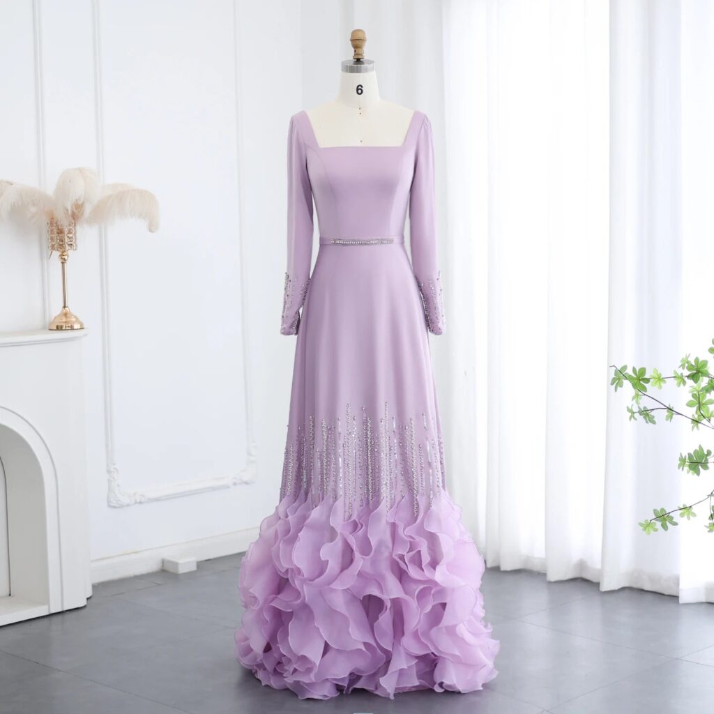 Luxury Lilac Ruffles Evening Dresses for Women Wedding Party Dresses
