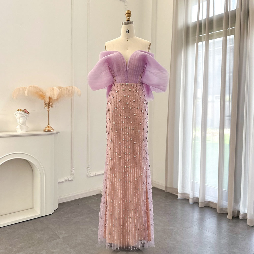 Luxury Lilac Long Evening Dress Elegant Off Shoulder Formal Prom Gown - Image 9