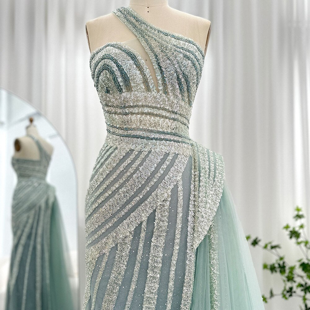 Luxury One Shoulder Mermaid Evening Dresses for Woman Wedding Party High Split Prom Formal Gowns - Image 17