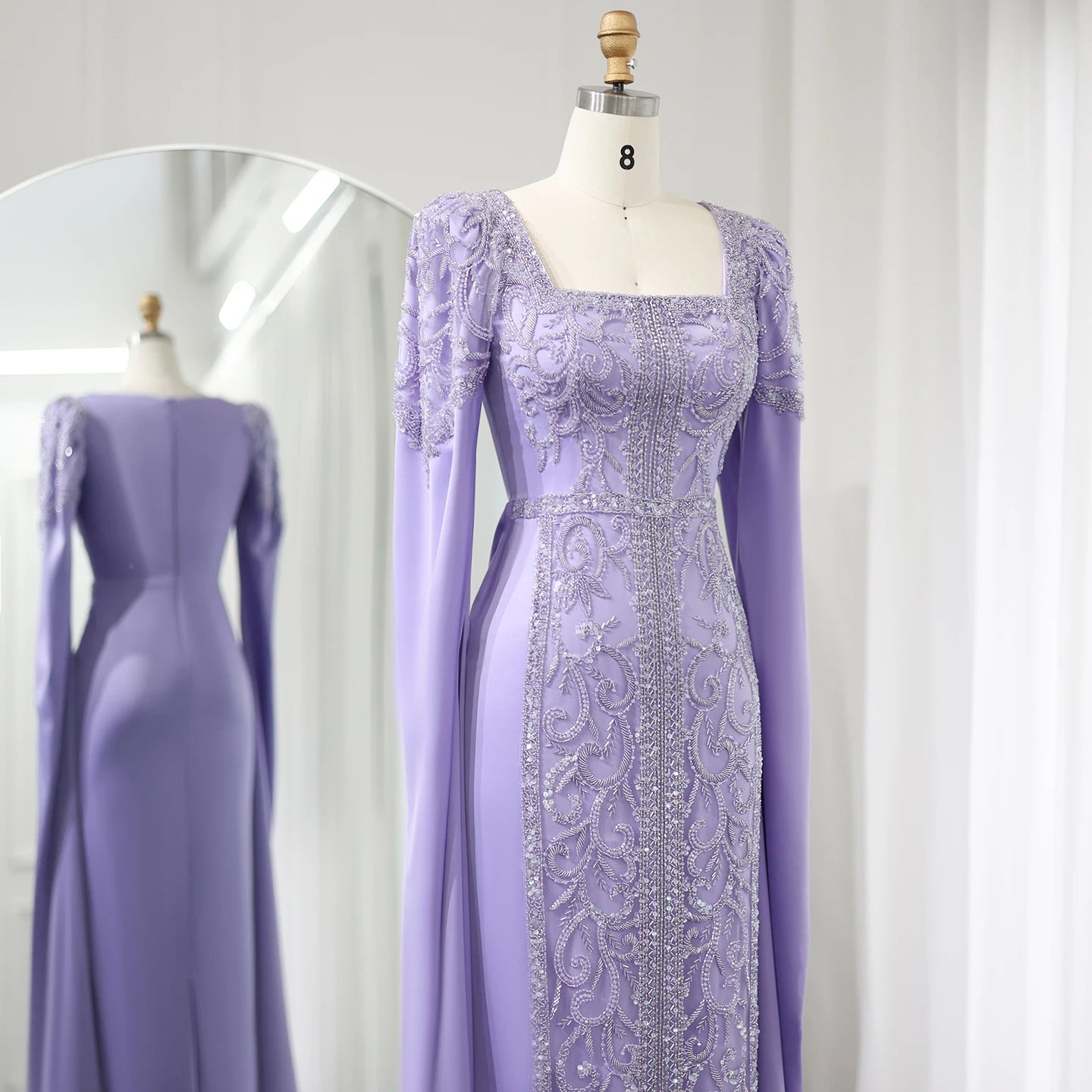 Luxury Mermaid kaftan Evening Dresses with Cape Sleeves Women Wedding Engagement Party Gowns - Image 12