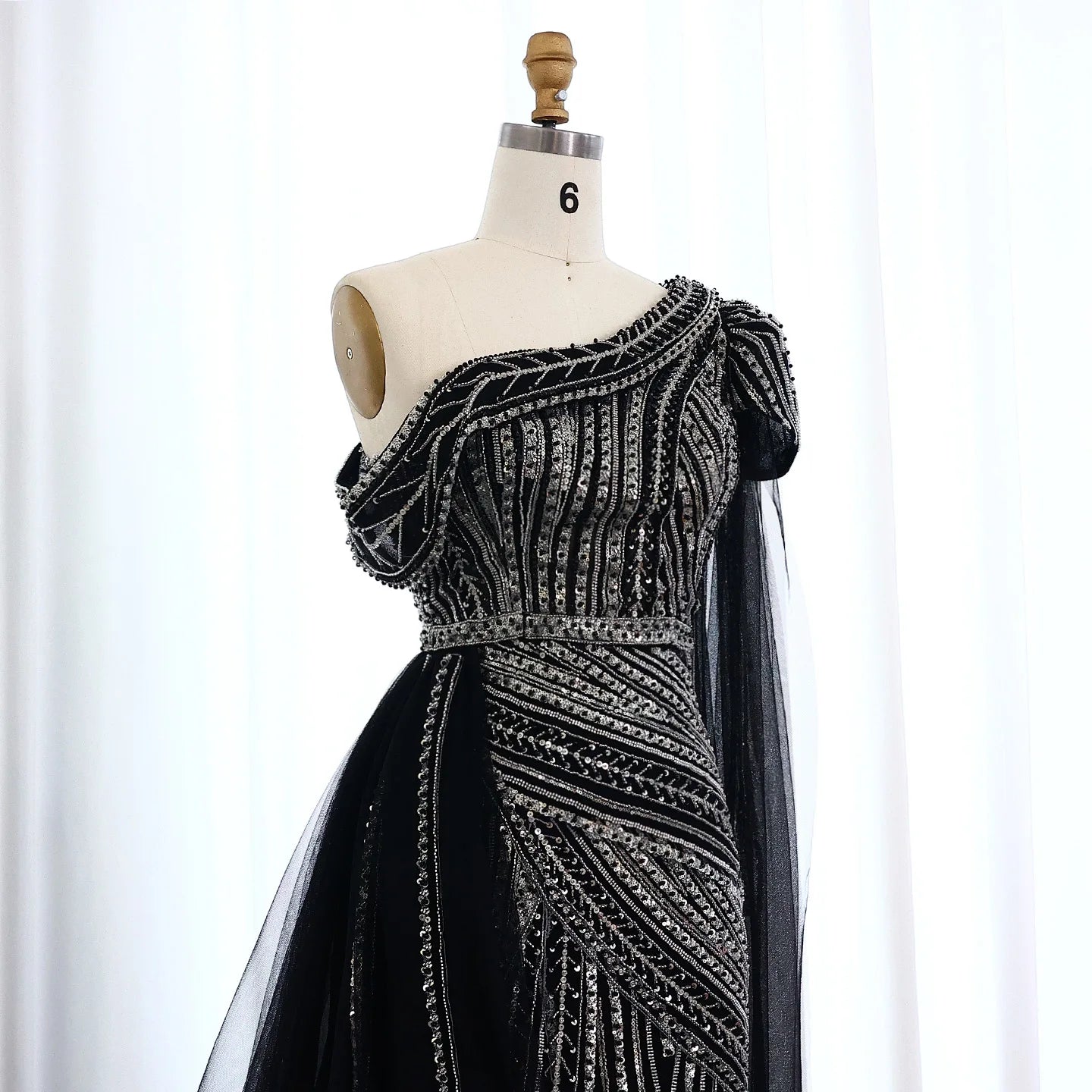 Elegant One Shoulder Fuchsia Luxury Evening Dress with Cape Sleeve Overskirt Formal Party Gown - Image 20