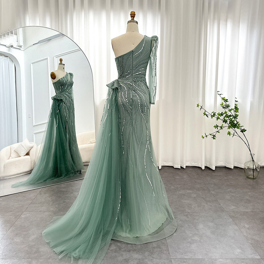 Luxury One Shoulder Mermaid Evening Dresses with Overskirt Elegant Woman Wedding Party Gowns - Image 12