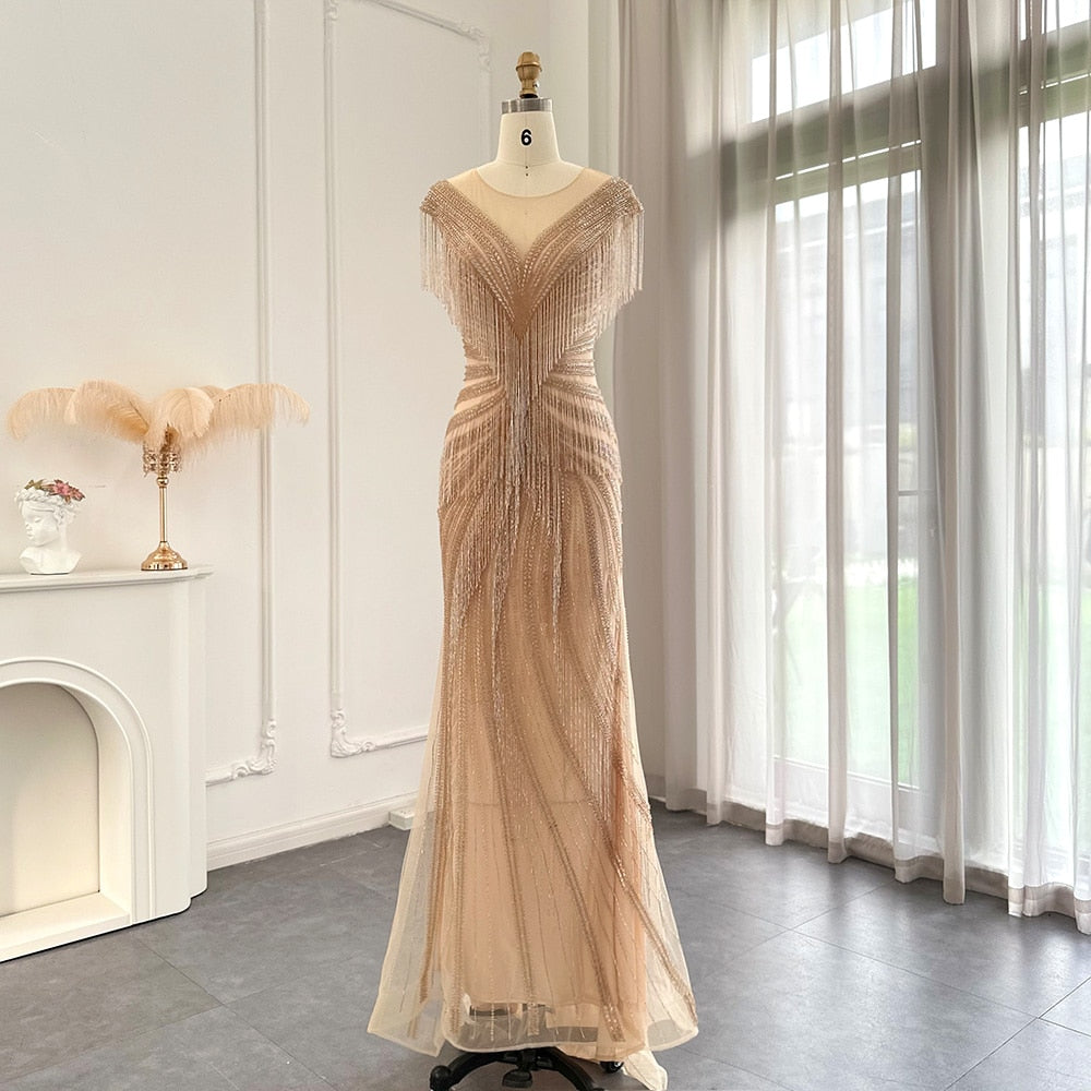 Heavy Beading Tassel Mermaid Evening Dress Luxury Wedding Party Gowns - Image 5