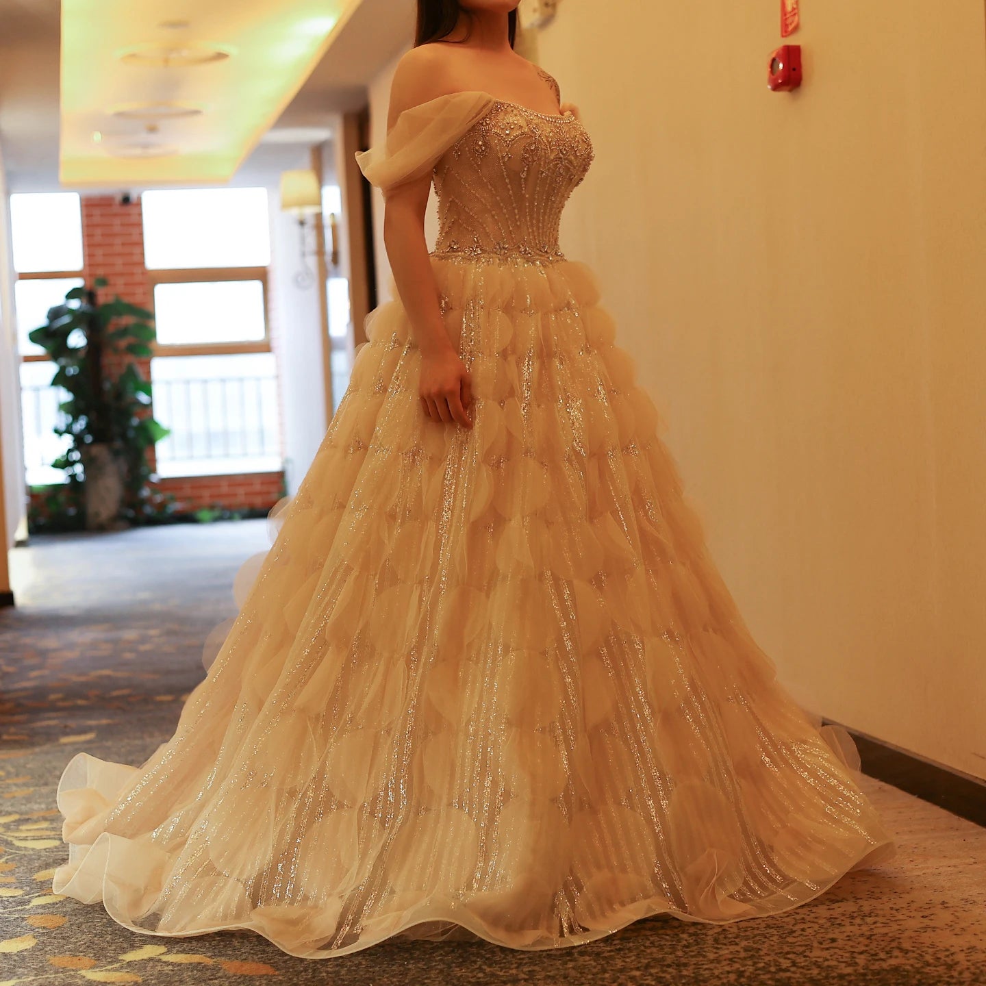 Crystal Princess Ball Gown Blush Pink Ruffles Evening Dress for Women Wedding Engagement Party Dress - Image 8