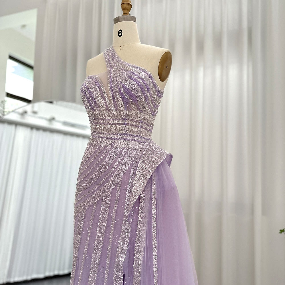 Luxury One Shoulder Mermaid Evening Dresses for Woman Wedding Party High Split Prom Formal Gowns - Image 12
