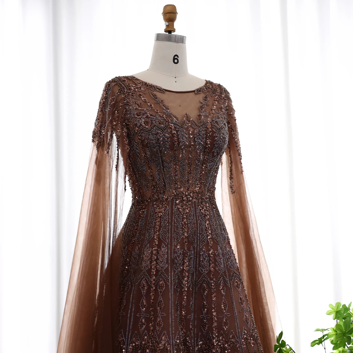 Blue Luxury Evening Dress with Cape Sleeves Brown Pink Wedding Formal Party Gowns - Image 7