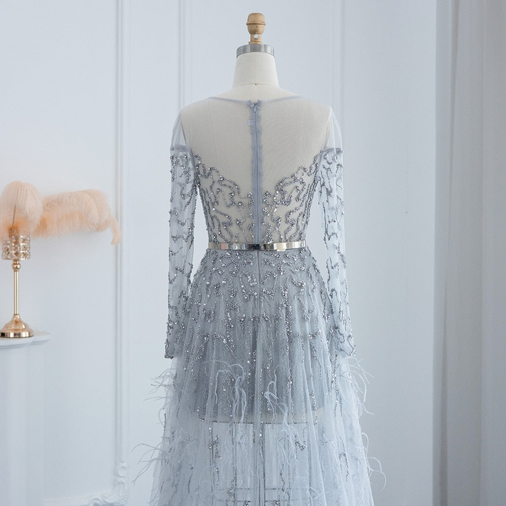 Luxury Feathers High Low Evening Dresses for Wedding Party Short Front Long Back Homecoming Dress - Image 13
