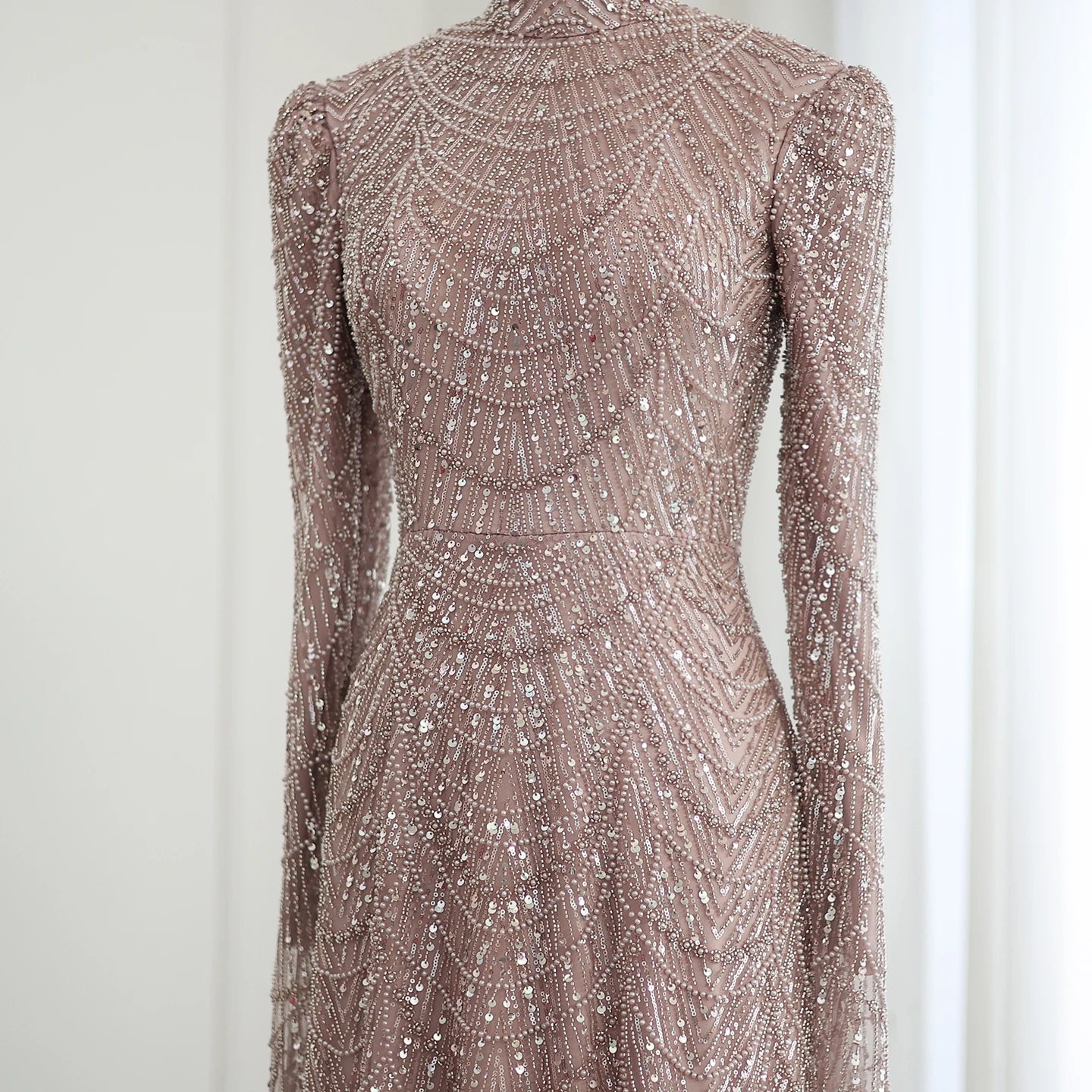 Sage Green Muslim Evening Dresses with Cape Sleeves High Neck for Arabic Women Wedding Party - Image 6