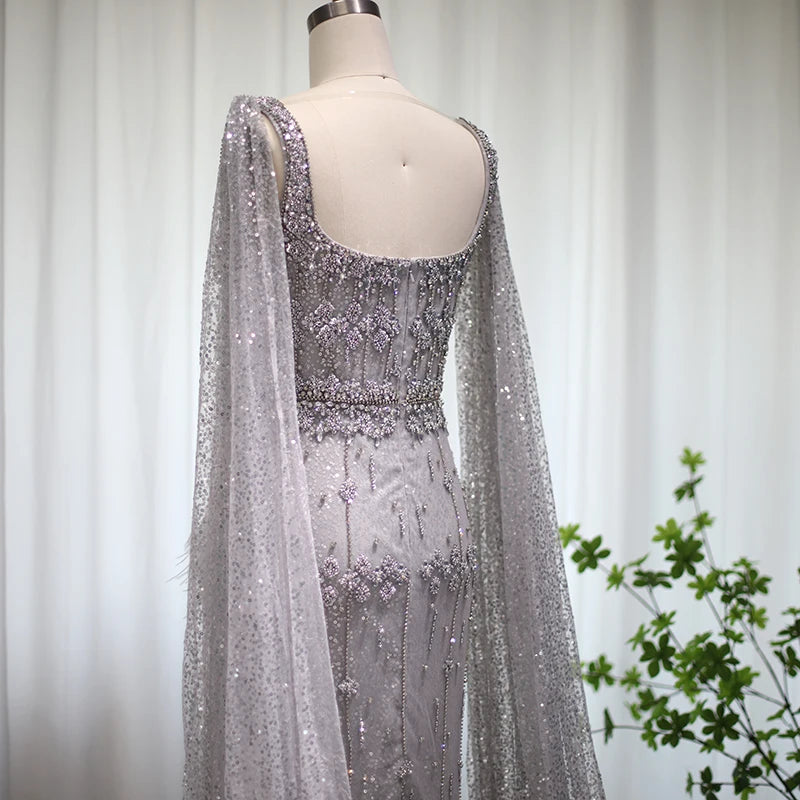 Mermaid Evening Dress with Cape Luxury Feather Formal Dresses for Women Wedding Party - Image 27
