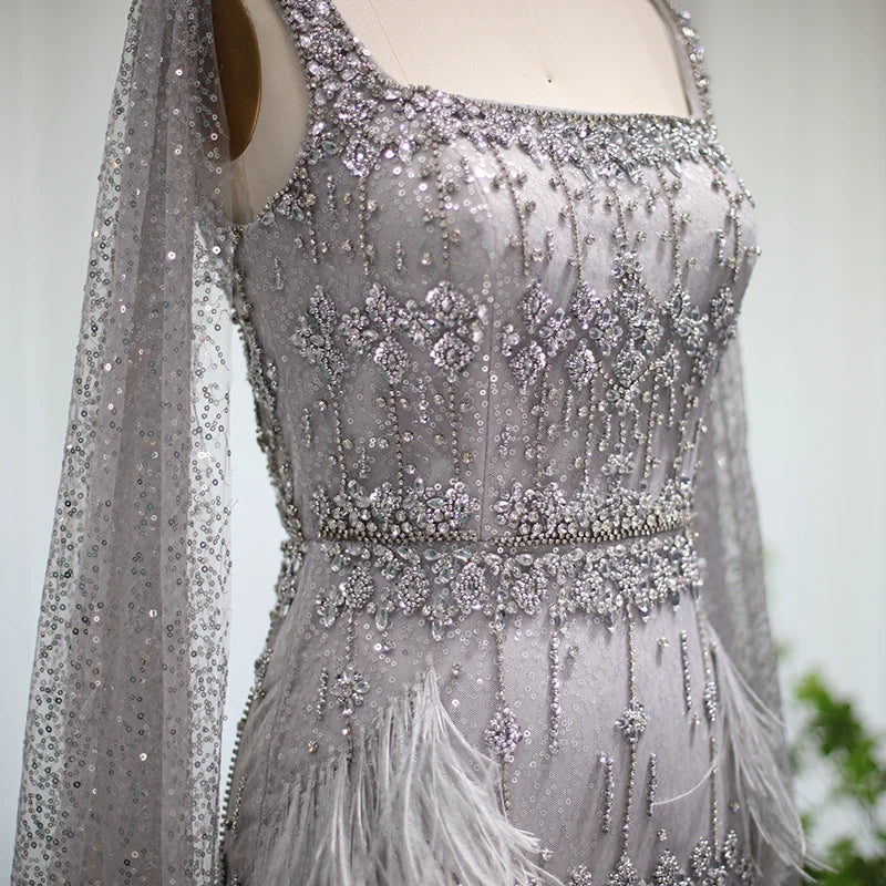 Mermaid Evening Dress with Cape Luxury Feather Formal Dresses for Women Wedding Party - Image 24
