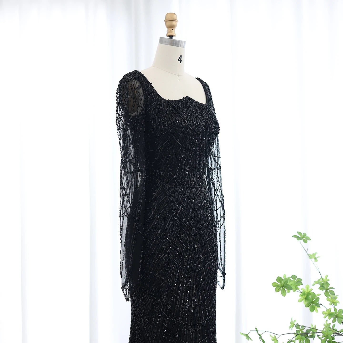 Beads Black Mermaid Long Sleeve Evening Dress for Women Champagne Formal Dresses Prom Dress - Image 9
