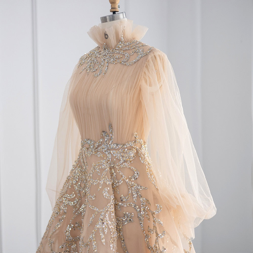 Champagne Long Sleeve Evening Dresses Luxury Midi Short Formal Gowns for Wedding Party - Image 12