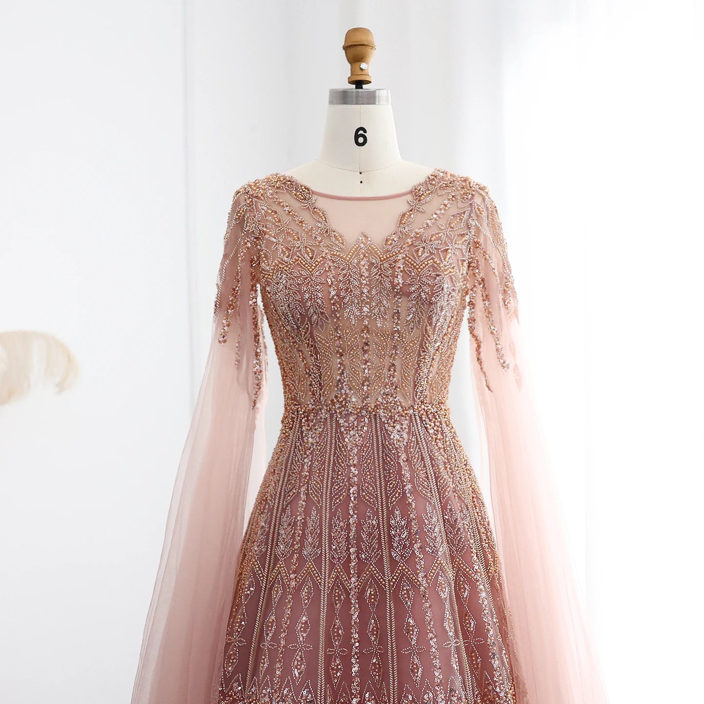Blue Luxury Evening Dress with Cape Sleeves Brown Pink Wedding Formal Party Gowns - Image 5