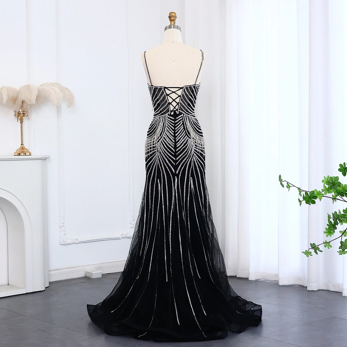 Luxury Crystal Tassel Mermaid Evening Dress with Spaghetti Straps Nude Pink Long Prom Party Gowns - Image 5