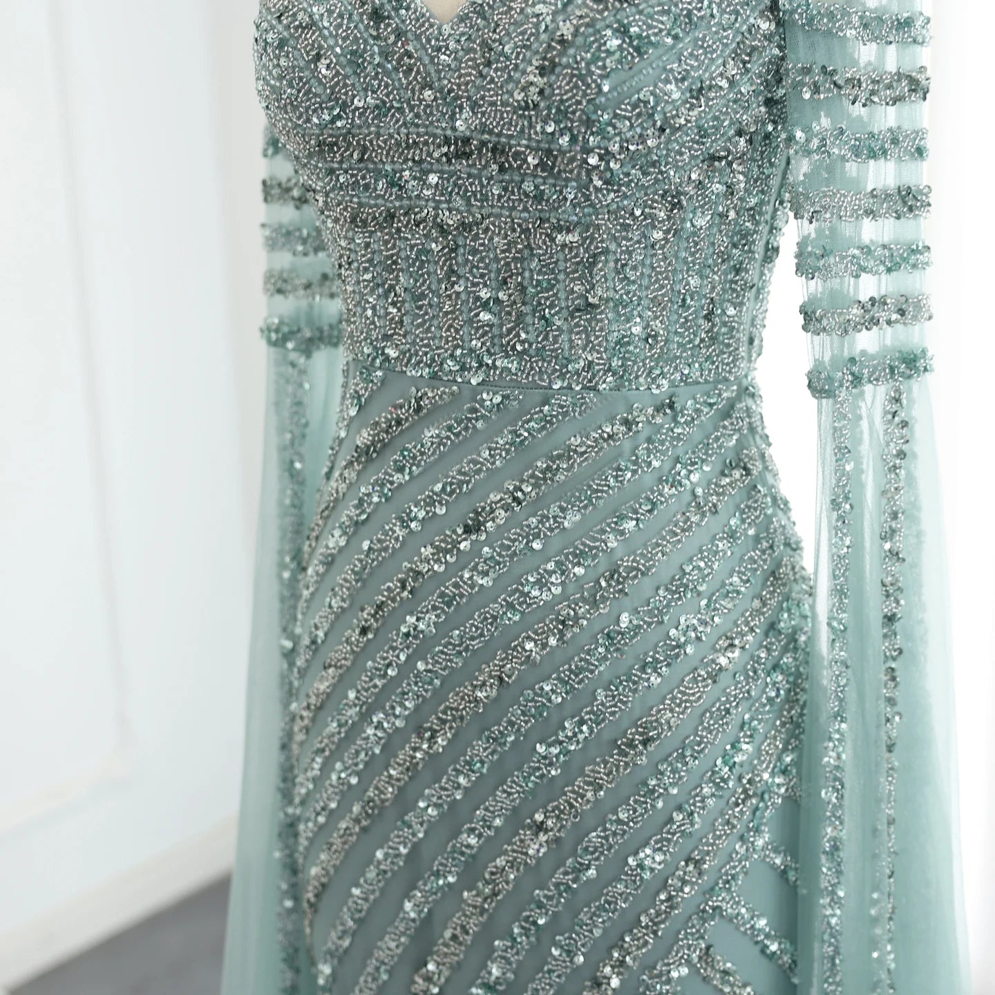 Luxury Beaded Mermaid Evening Dresses with Cape Sleeves Side Slit Women Long Wedding Party Gowns - Image 17