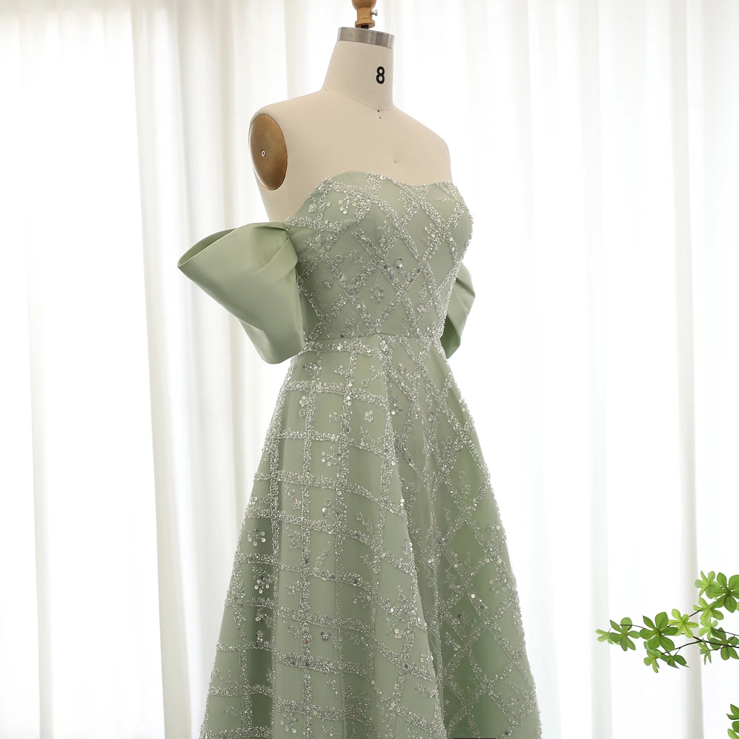 Custom Made A-line Sage Green Evening Dresses for Women Wedding Elegant Beaded Midi Formal Party Gownns - Image 5
