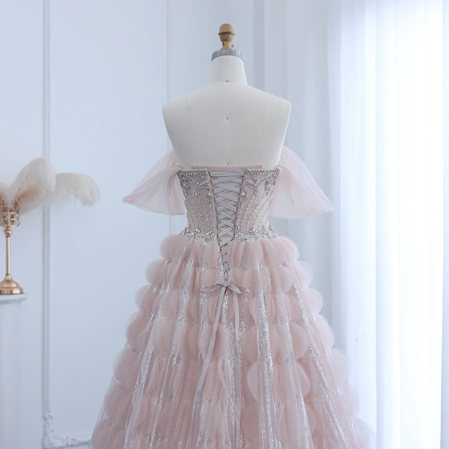 Crystal Princess Ball Gown Blush Pink Ruffles Evening Dress for Women Wedding Engagement Party Dress - Image 11